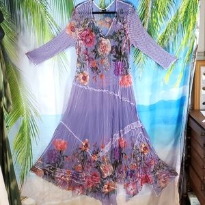 Komarov woman sheer dress 2X lavender floral chiffon